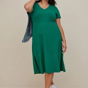 Torrid Green Cotton Slub Midi Dress w Side Slits 1X NWT